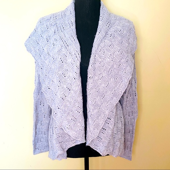 Size L | Gray Ruffle Knit Wrap Sweater - Picture 1 of 7